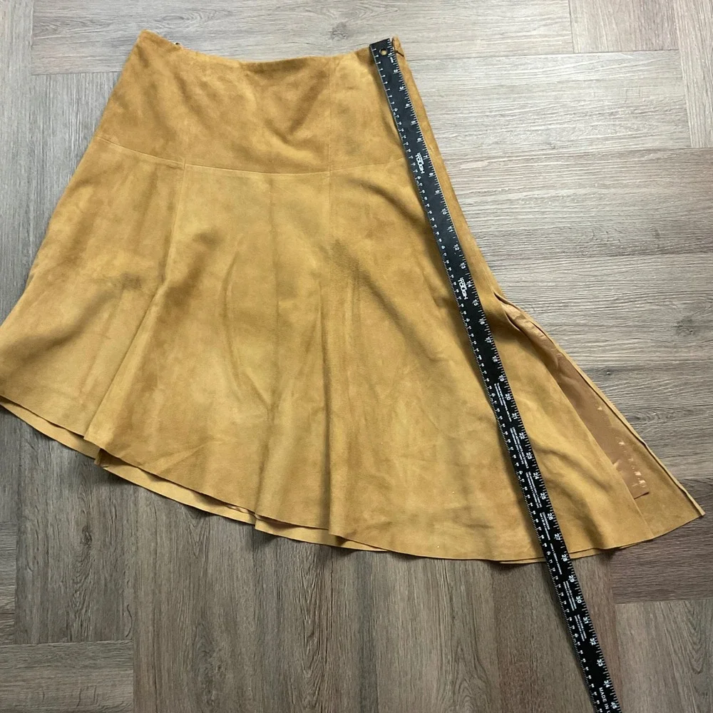 Vintage Y2K Armani‎ Exchange Genuine Suede Asymmetrical Hem Skirt 4 Camel Tan